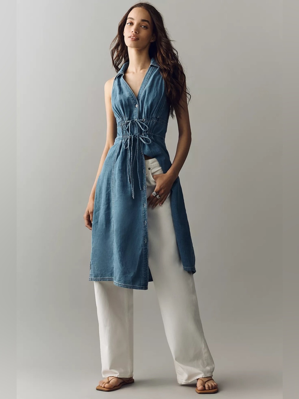 ANTHROPOLOGIE NWT XS Pilcro 100% Cotton Denim Blouse Longline Lightweight Top - Picture 13 of 14